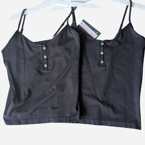 Wild Fable Y2K Classic black spaghetti strap tank top 3 button front placket -M